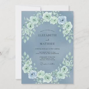 Dusty Blue Tranquil Botanical Wedding Invitation