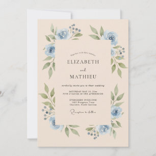 Dusty Blue Tranquil Floral Wedding Invitation