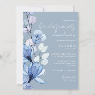 Dusty Blue Transparent Floral Bridesmaids Luncheon Invitation