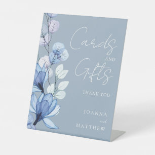 Dusty Blue Transparent Floral Cards And Gifts Pedestal Sign