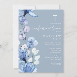 Dusty Blue Transparent Floral Confirmation Invitation