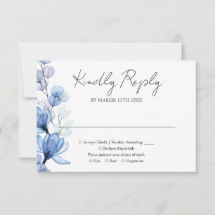 Dusty Blue Transparent Floral Monogram Wedding RSVP Card