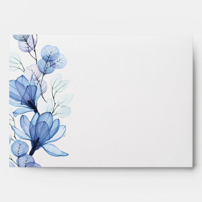Dusty Blue Transparent Floral Return Address Envelope (Front)