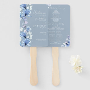 Dusty Blue Transparent Floral Wedding Program Hand Fan