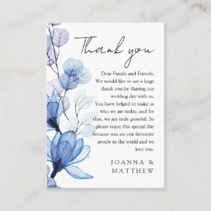 Dusty Blue Transparent Floral Wedding Thank You Place Card