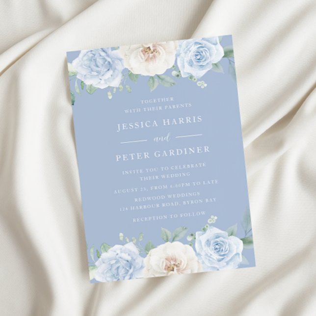 Dusty Blue Trending Floral Spring Wedding Invitation (Creator Uploaded)
