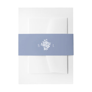 Dusty Blue Trendy Floral Monogram Wedding Invitation Belly Band