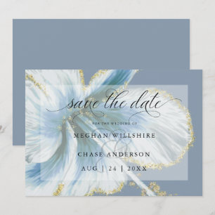 Dusty Blue Tropical Flower Watercolor Save The Dat Date