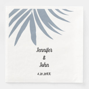 Dusty Blue Tropical Palm Leaf Elegant Cool Wedding Napkin