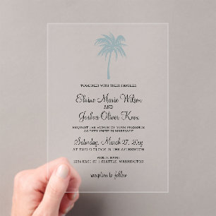 Dusty Blue Tropical Palm Tree Wedding Invitations