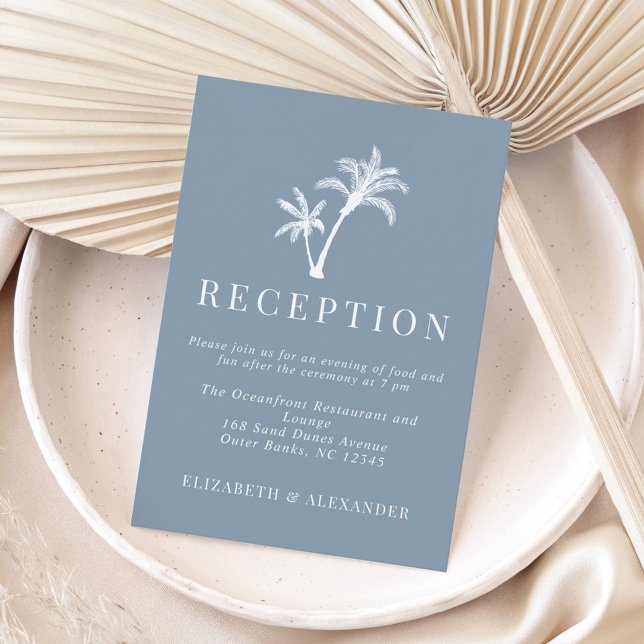 Dusty Blue Tropical Palm Tree Wedding Reception Enclosure Card (Creator Uploaded)