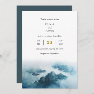 Dusty Blue Tropical Seaside Island Beach Wedding Invitation