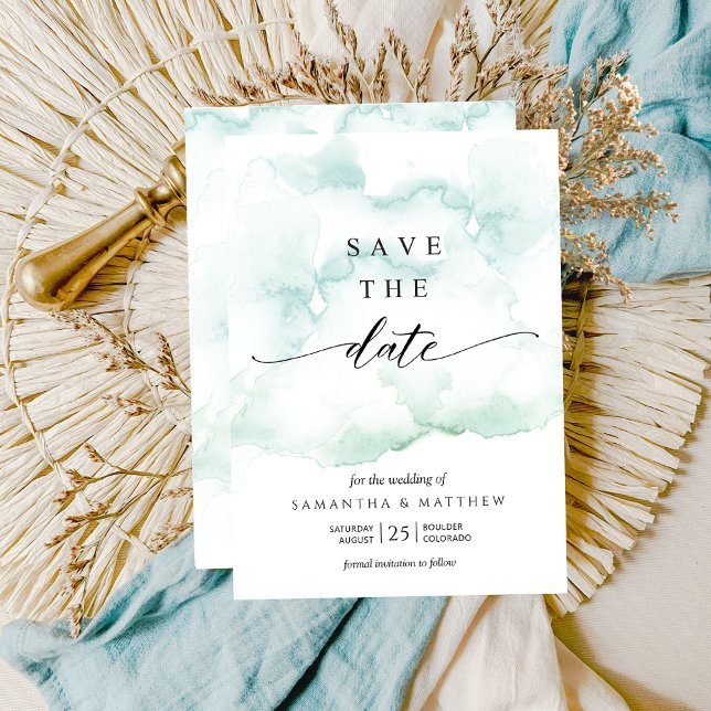 Dusty Blue, Turquoise and Green Watercolor Save The Date (Creator Uploaded)