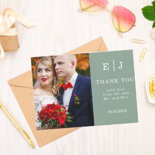 Dusty Blue Two Photo Wedding Thank You Card