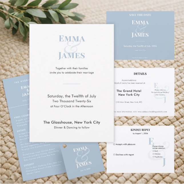 Dusty Blue Two-Tone Minimalist RSVP Card | QR Code (Dusty blue two‑tone minimalist RSVP card with QR code to streamline guest responses.)