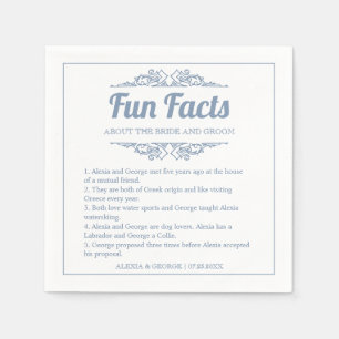 Dusty blue typography Fun Facts vintage wedding Napkin