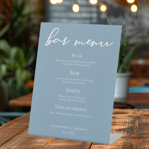 Dusty Blue Typography Wedding Bar Menu Pedestal Sign