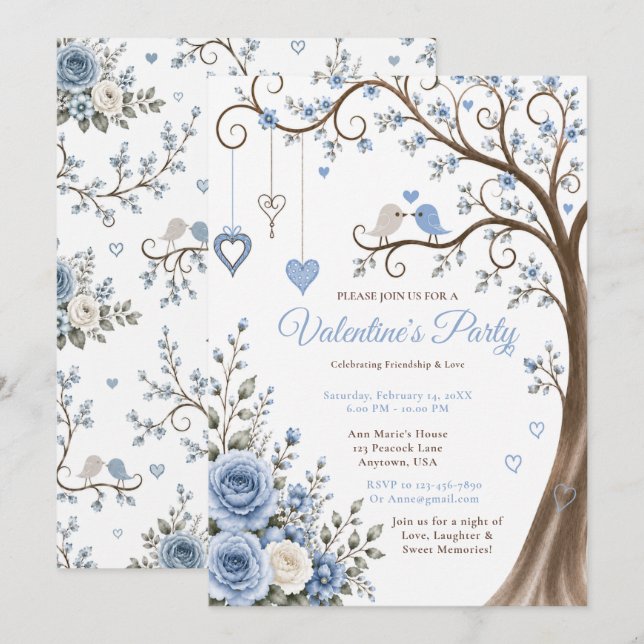 Dusty Blue Valentine’s Party Invitation (Front/Back)