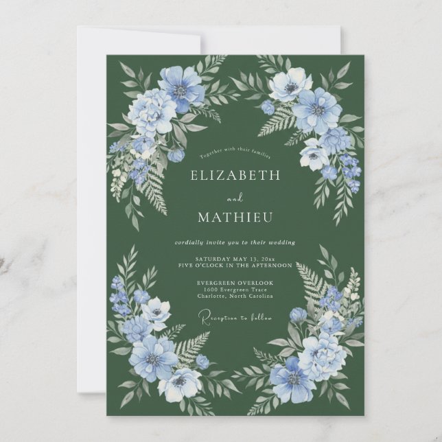 Dusty Blue Verdant Spring Wedding Invitation (Front)