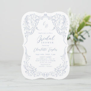 Dusty Blue Vintag Monogram Bridal Shower  Invitation
