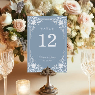 Dusty Blue Vintage Antique Ornate Elegant Wedding  Table Number