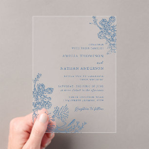 Dusty Blue Vintage Botanical Floral Wedding Acrylic Invitations