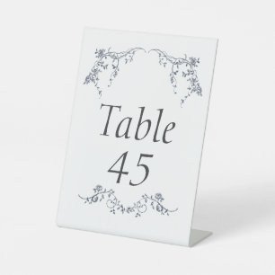 Dusty Blue Vintage Botanical Wedding Table Numbers Pedestal Sign