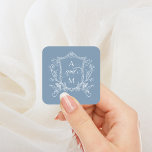 Dusty Blue Vintage Crest Wedding Square Sticker<br><div class="desc">This beautiful design is part of a lovely collection! Featuring a delicate vintage frame and elegant text.</div>