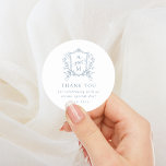 Dusty Blue Vintage Crest Wedding Thank You Classic Round Sticker<br><div class="desc">This beautiful design is part of a lovely collection! Featuring a delicate vintage frame and elegant text.</div>