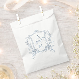 Dusty Blue Vintage Crest Wedding Thank You Favour Bags