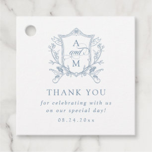 Dusty Blue Vintage Crest Wedding Thank You Favour Tags