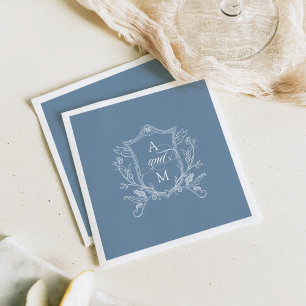 Dusty Blue Vintage Crest Wedding Thank You Napkin