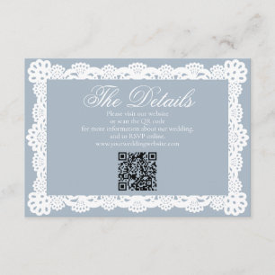 Dusty Blue Vintage Elegant Lace Wedding Website QR Enclosure Card