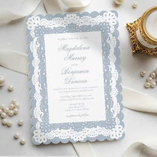 Dusty Blue Vintage Elegant Victorian Lace Wedding Invitation