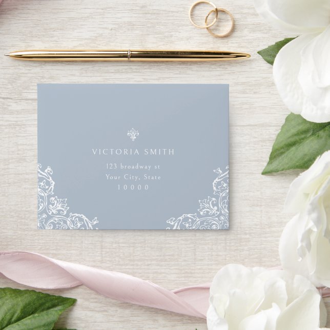 Dusty Blue Vintage Elegant Wedding RSVP Envelope (Wedding)