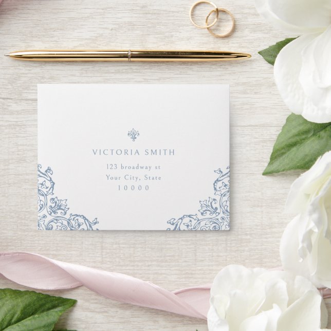 Dusty Blue Vintage Elegant Wedding RSVP Envelope (Wedding)