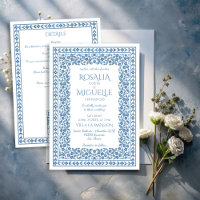 Dusty blue vintage floral border wedding