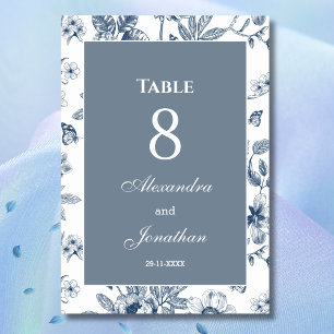 Dusty Blue Vintage Floral Chinoiserie Wedding Table Number