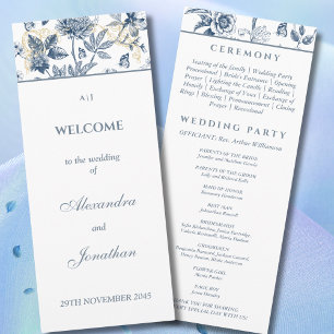 Dusty Blue Vintage Floral French Wedding Program Programme