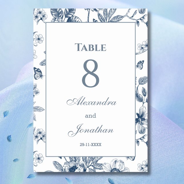 Dusty Blue Vintage Floral French Wedding   Table Number (Creator Uploaded)