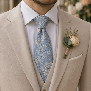 Dusty Blue Vintage Floral Jacquard Tie