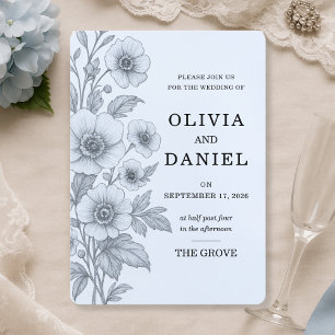 Dusty Blue Vintage Floral Romantic Garden Wedding Invitation