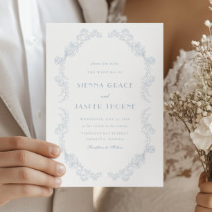 Dusty Blue Vintage Floral Romantic Wedding Invitation