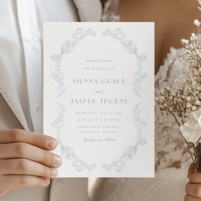 Dusty Blue Vintage Floral Romantic Wedding Invitation (Creator Uploaded)