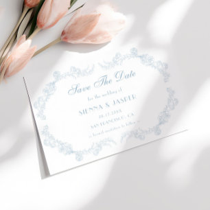 Dusty Blue Vintage Floral Romantic Wedding Save The Date