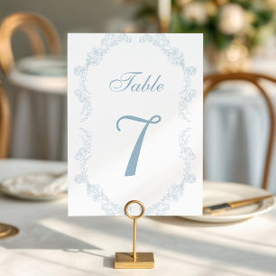 Dusty Blue Vintage Floral Romantic Wedding Table Number