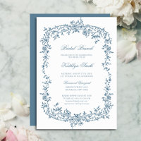 Dusty Blue Vintage Floral Script Bridal Brunch
