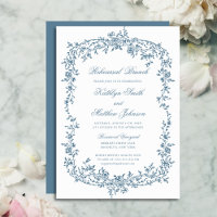 Dusty Blue Vintage Floral Script Rehearsal Brunch