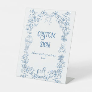 Dusty Blue Vintage Floral Shower Custom Pedestal Sign