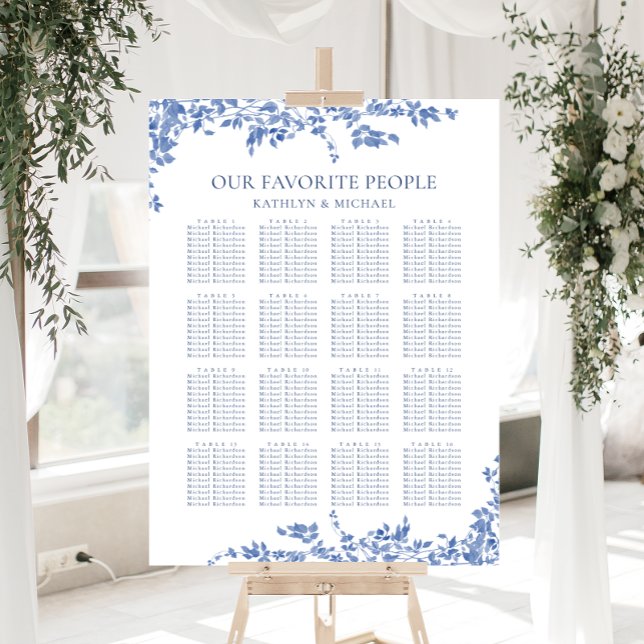 Dusty Blue Vintage Floral Wedding 16 Table Seating Poster (Creator Uploaded)